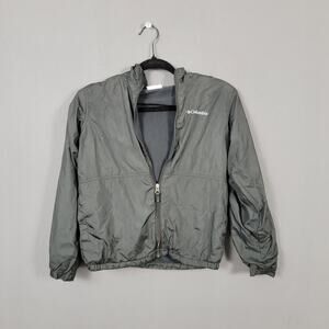 Columbia Hooded Windbreaker Jacket Gray Fleece Lined Lightweight Utility